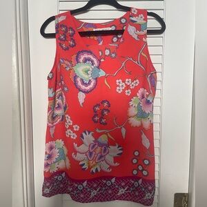 Violet + Claire Splice Neck Asian Inspired Floral Peacock Sleeveless Tunic Sz M